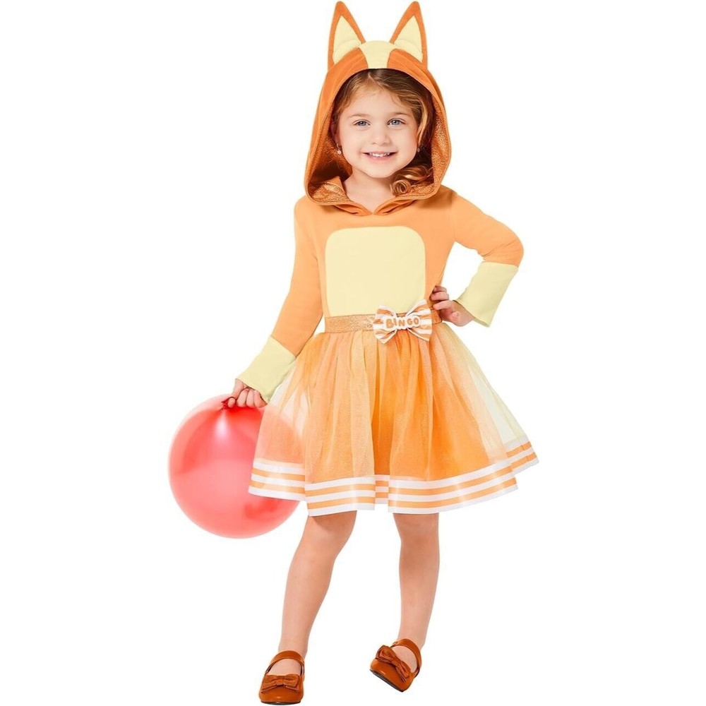 Spirit Halloween Bluey Bingo Orange Toddler Baby Girl Dress Costume Dog 3T-4T